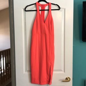 LULUS coral dress with slit and cute Back